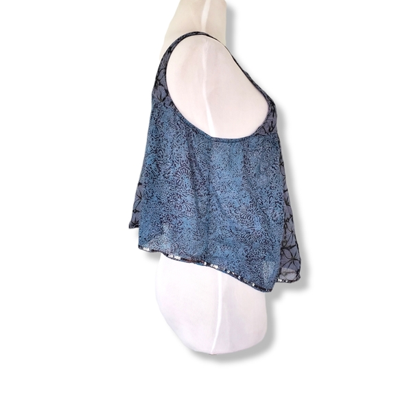 Ecote Sequined and Blue Floral Urban Outfitters Crop Tank Top - Picture 2 of 8
